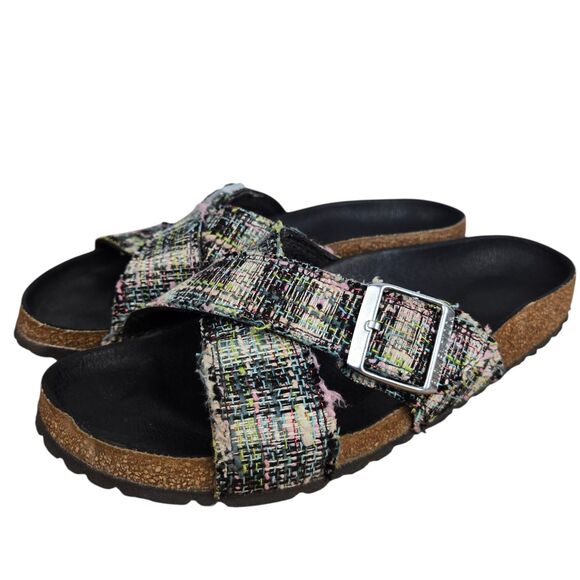 Birkenstock Siena II Vegan Rivet Logo Multicolor Black Footbed Women's 9 Sandals - Picture 1 of 12
